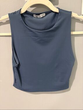 Zara Dusty Blue Sleeveless Crewneck Tank